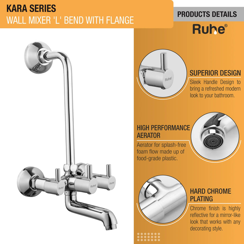 Kara Wall Mixer Brass Faucet with L Bend