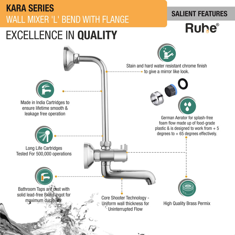 Kara Wall Mixer Brass Faucet with L Bend