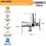 Kubix Two Way Angle Valve Brass Faucet (Double Handle) dimensions and size