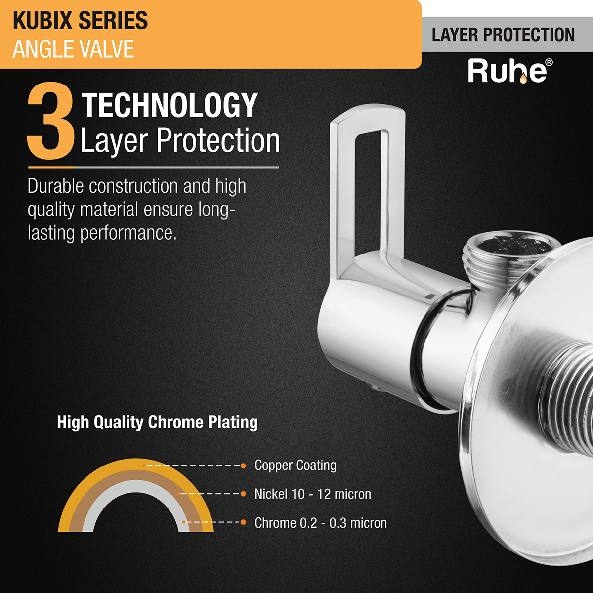 Kubix Angle Valve Brass Faucet 3 layer protection