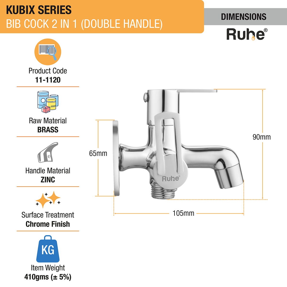 Kubix Two Way Bib Tap (Double Handle) - by Ruhe®