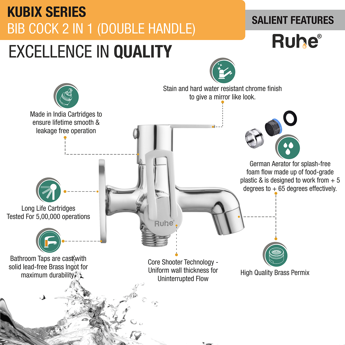 Kubix Two Way Bib Tap (Double Handle) - by Ruhe®