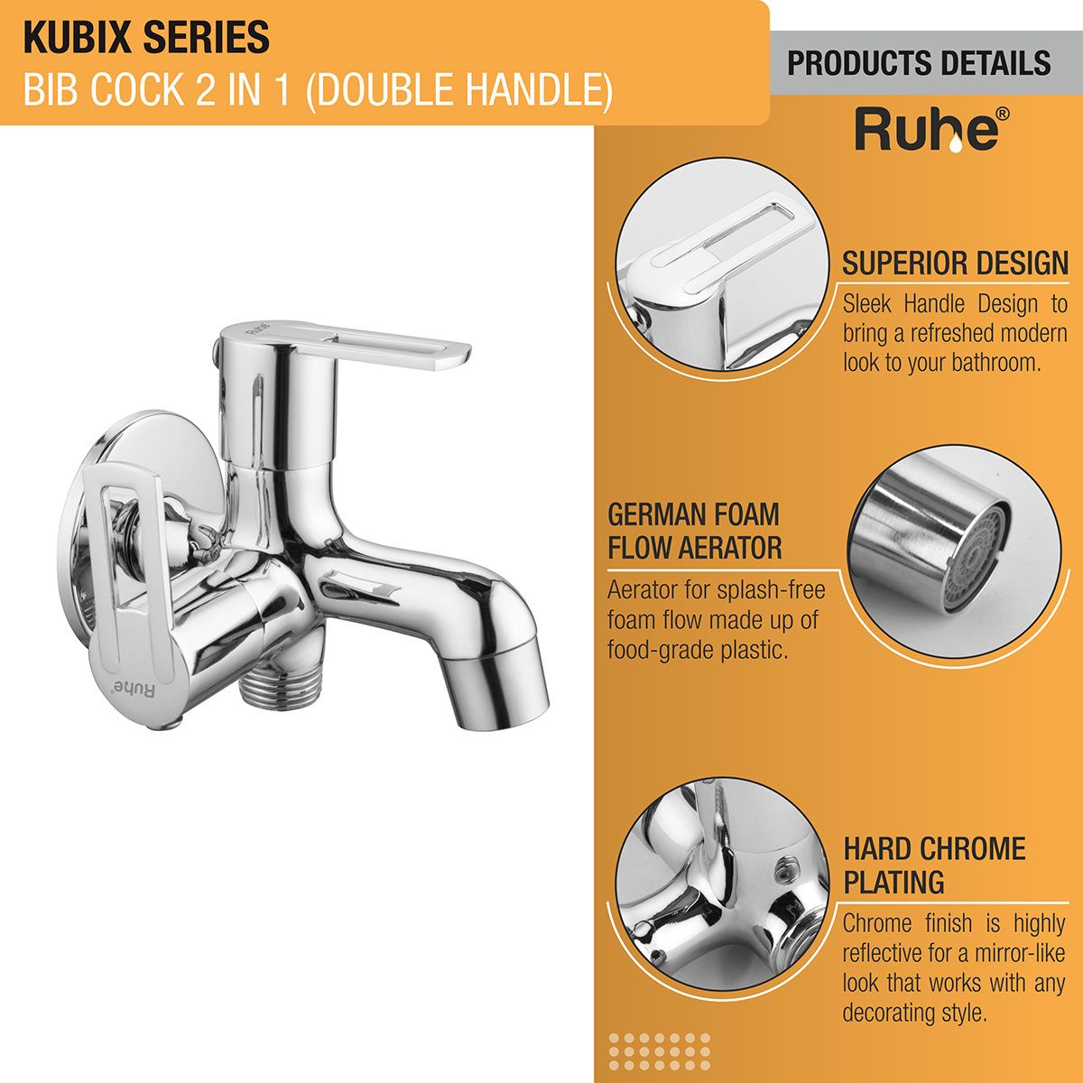 Kubix Two Way Bib Tap (Double Handle) - by Ruhe®