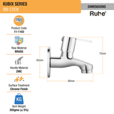 Kubix Bib Tap Brass Faucet dimensions and size