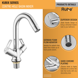 Kubix Centre Hole Basin Mixer with Small (12 inches) Round Swivel Spout Faucet product details