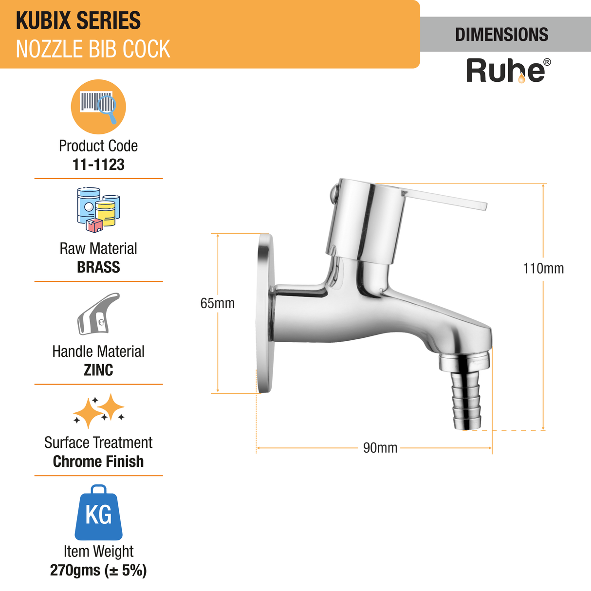 Kubix Nozzle Bib Tap Brass Faucet- by Ruhe®