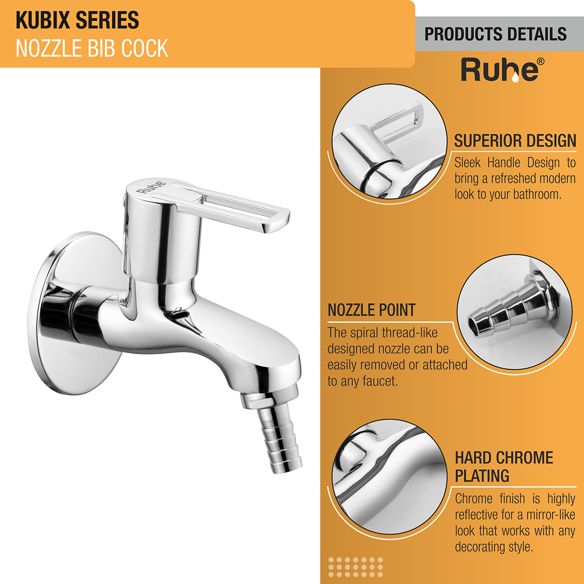 Kubix Nozzle Bib Tap Brass Faucet- by Ruhe®