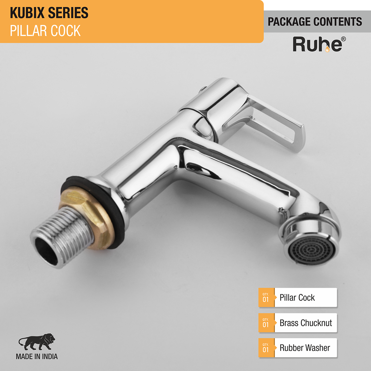 Kubix Pillar Tap Brass Faucet package content