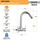 Kubix Sink Tap With Swivel Spout Faucet dimensions and size
