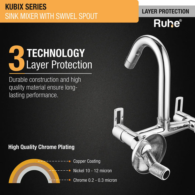 Kubix Wall Mount Kitchen Sink Mixer Tap with Swivel Spout