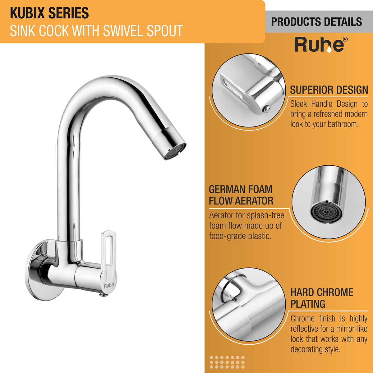Kubix Sink Tap With Swivel Spout Faucet product details