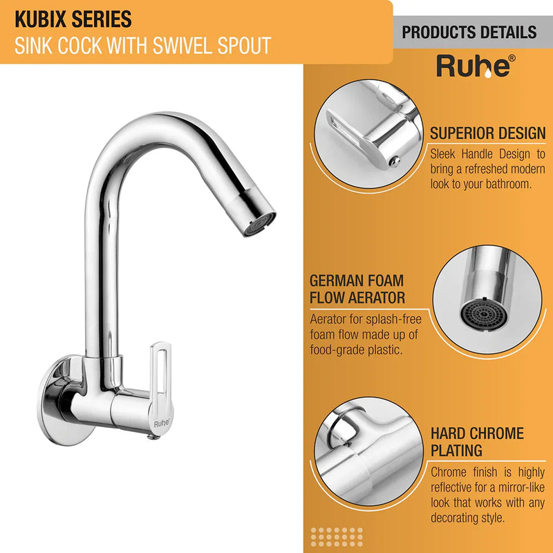 Kubix Brass Sink Tap with Round Swivel Spout - by Ruhe