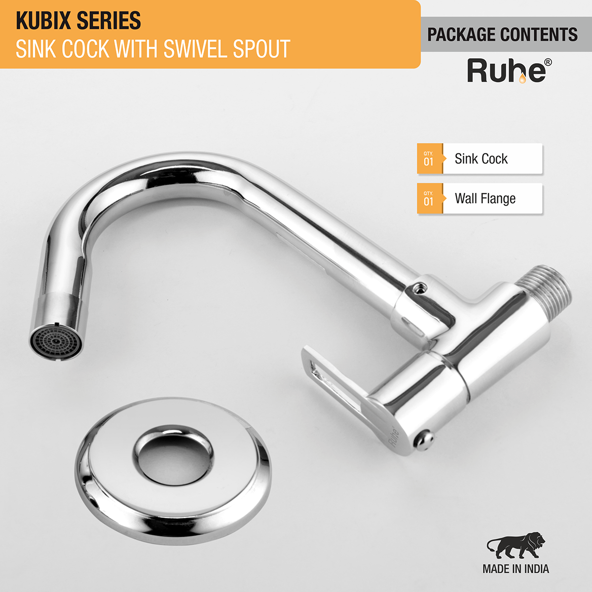 Kubix Sink Tap With Swivel Spout Faucet package content