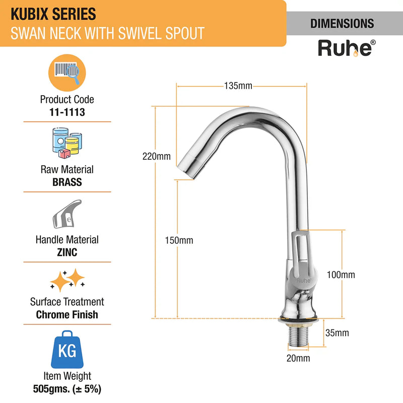 Kubix Swan Neck Brass Faucet with Medium (12 inches) Round Swivel Spout - by Ruhe