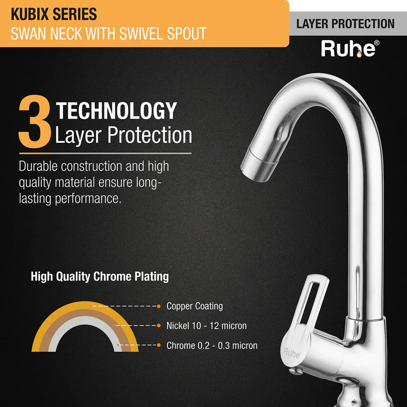 Kubix Swan Neck Brass Faucet with Medium (12 inches) Round Swivel Spout - by Ruhe