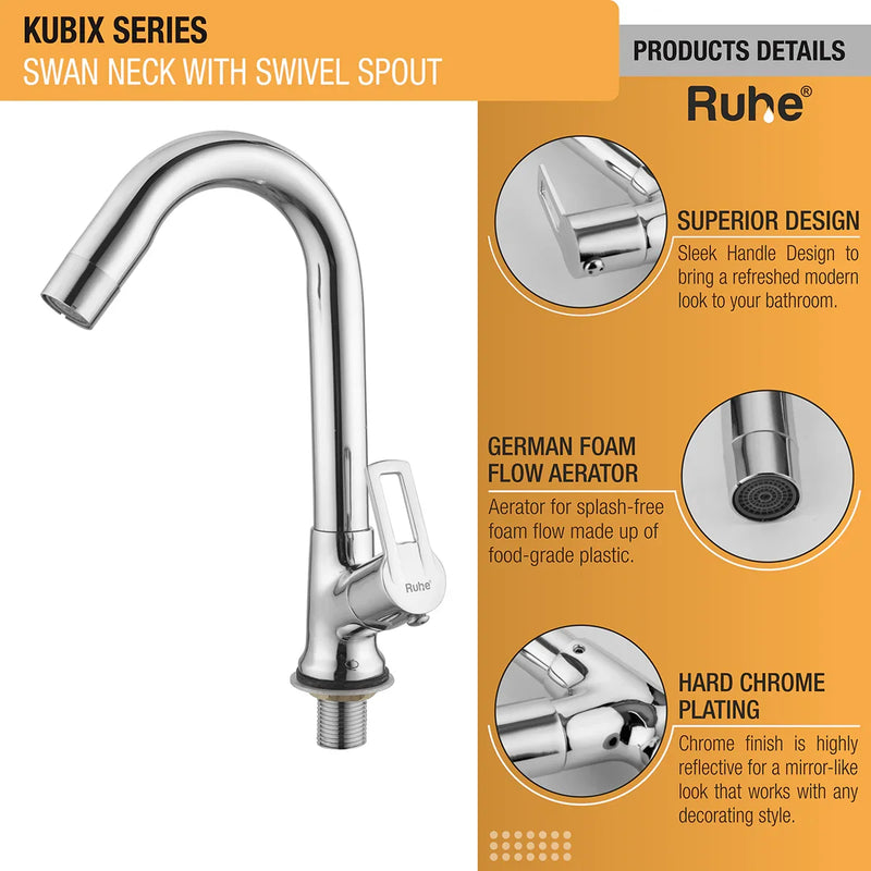Kubix Swan Neck Brass Faucet with Medium (12 inches) Round Swivel Spout - by Ruhe