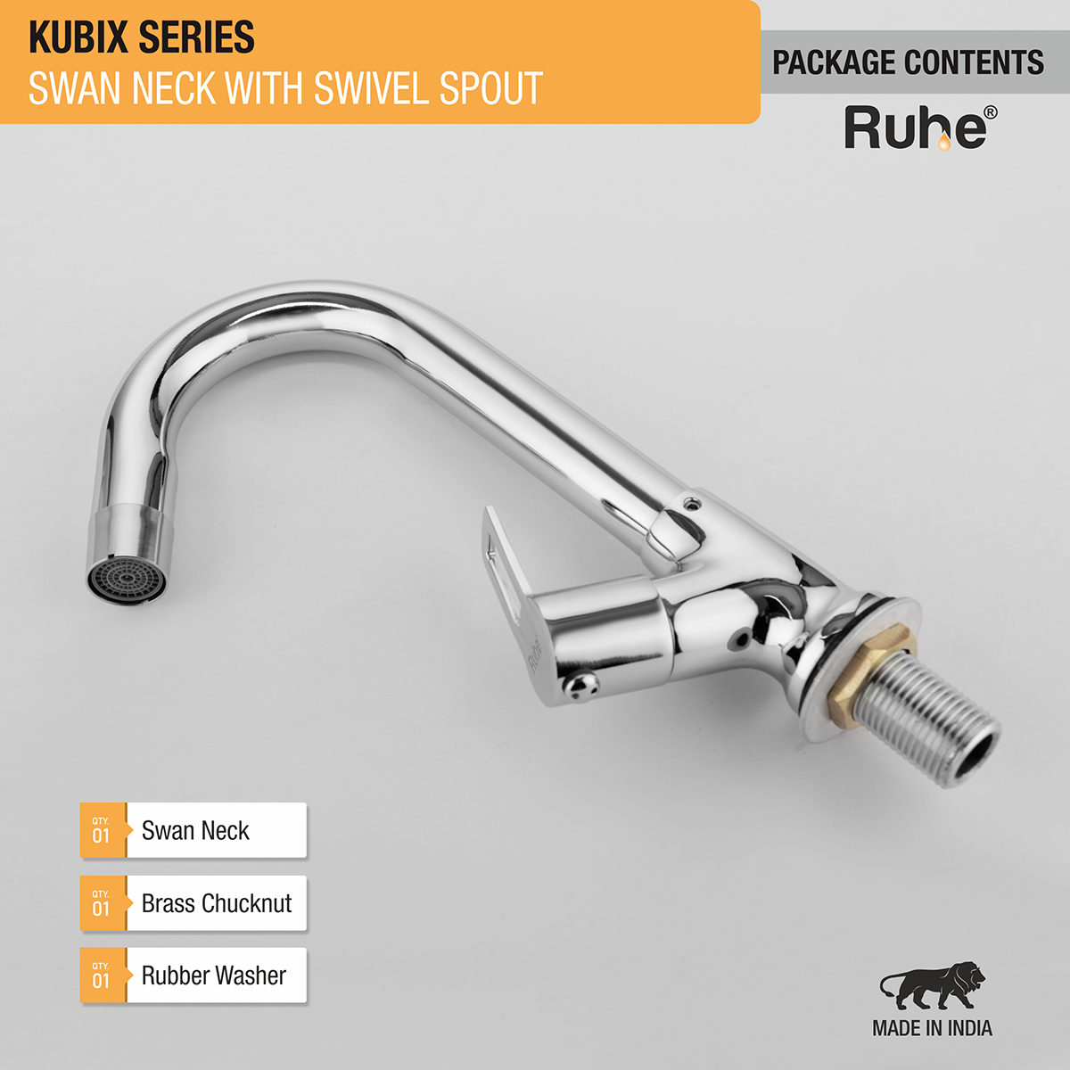 Kubix Swan Neck with Swivel Spout Faucet package content