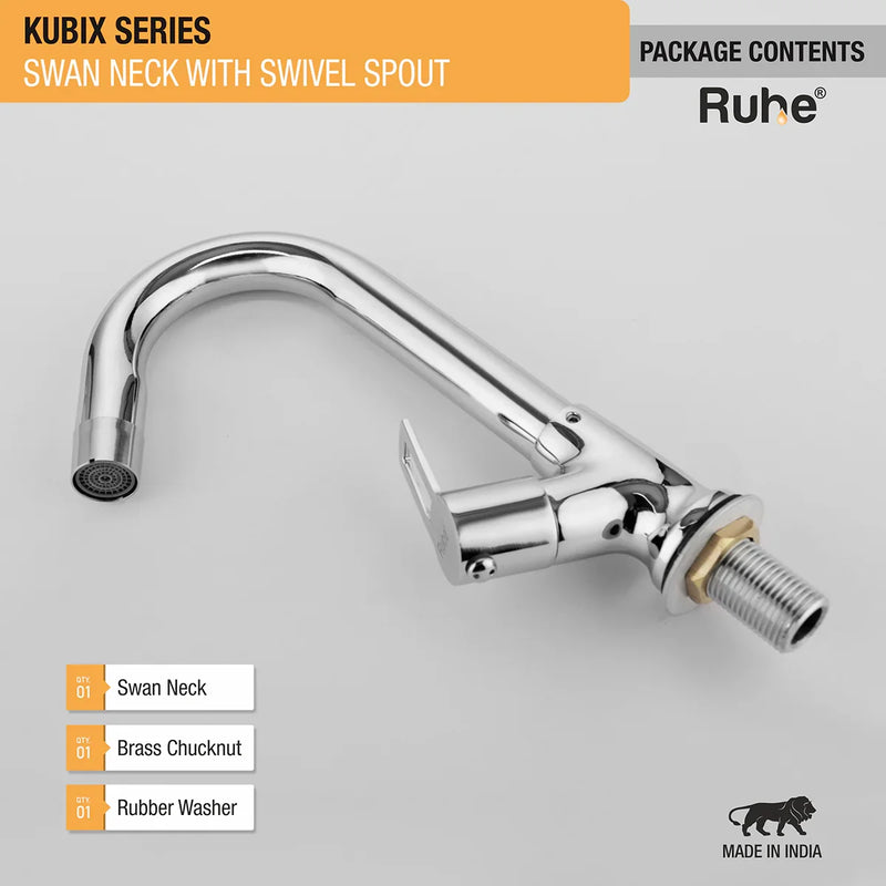 Kubix Swan Neck Brass Faucet with Medium (12 inches) Round Swivel Spout - by Ruhe