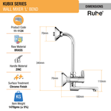 Kubix Wall Mixer L Bend Faucet dimensions and size
