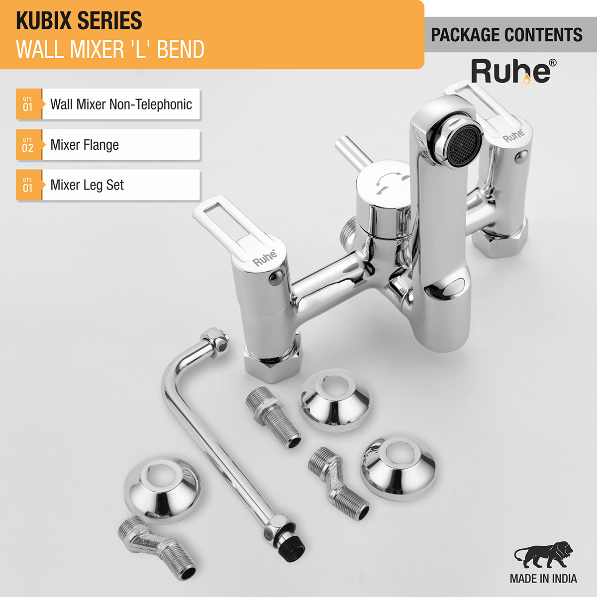 Kubix Wall Mixer Tap with L Bend Pipe - by Ruhe®