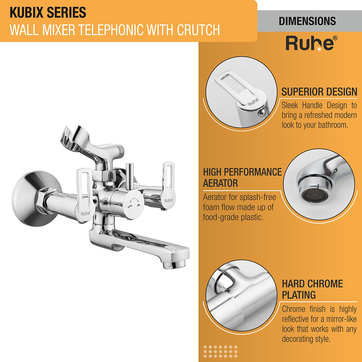 Kubix Telephonic Wall Mixer Tap with Crutch - by Ruhe®