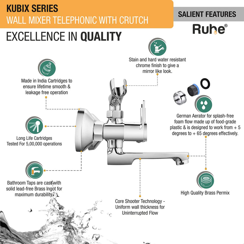 Kubix Telephonic Wall Mixer Tap with Crutch