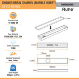 Marble Insert Shower Drain Channel (24 x 2 Inches) (304 Grade) dimensions and size