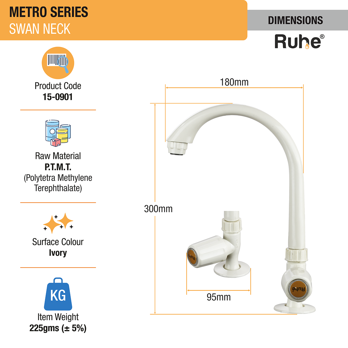 Metro PTMT Swan Neck with Swivel Spout Faucet - by Ruhe®