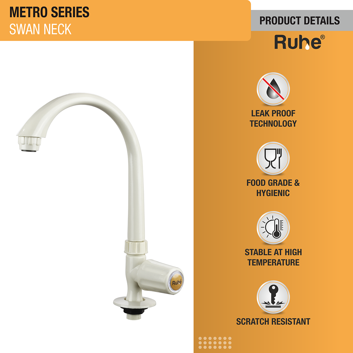 Metro PTMT Swan Neck with Swivel Spout Faucet - by Ruhe®