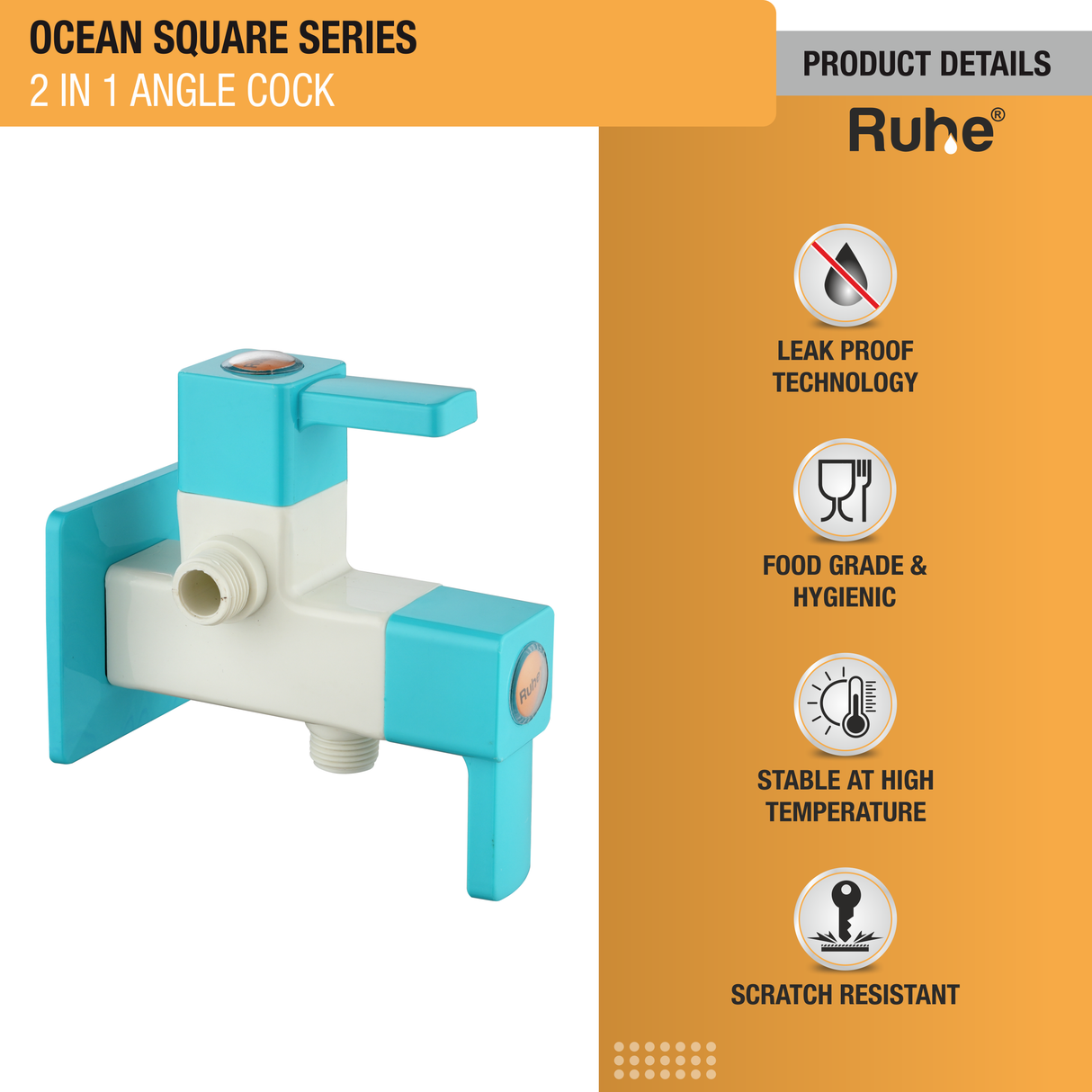 Ocean Square Two Way Angle Valve PTMT Faucet (Double Handle) - by Ruhe®