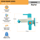 Ocean Square PTMT 2 Way Bib Cock Faucet sizes