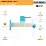 Ocean Square PTMT Bib Cock Long Body Faucet features