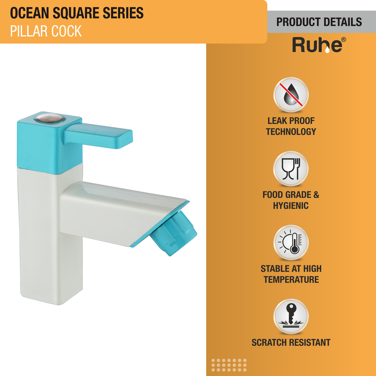 Ocean Square Pillar Tap PTMT Faucet - by Ruhe®