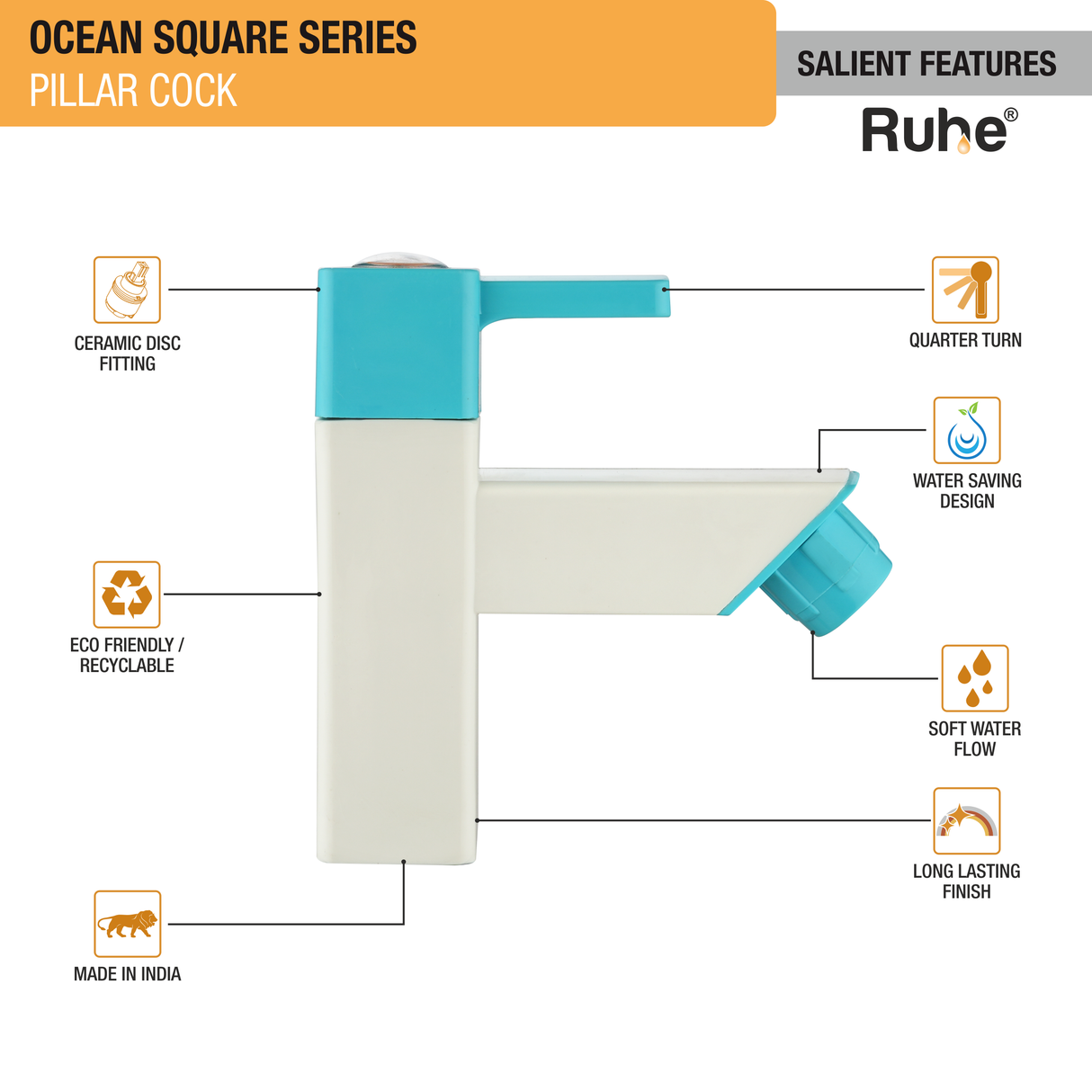 Ocean Square Pillar Tap PTMT Faucet - by Ruhe®