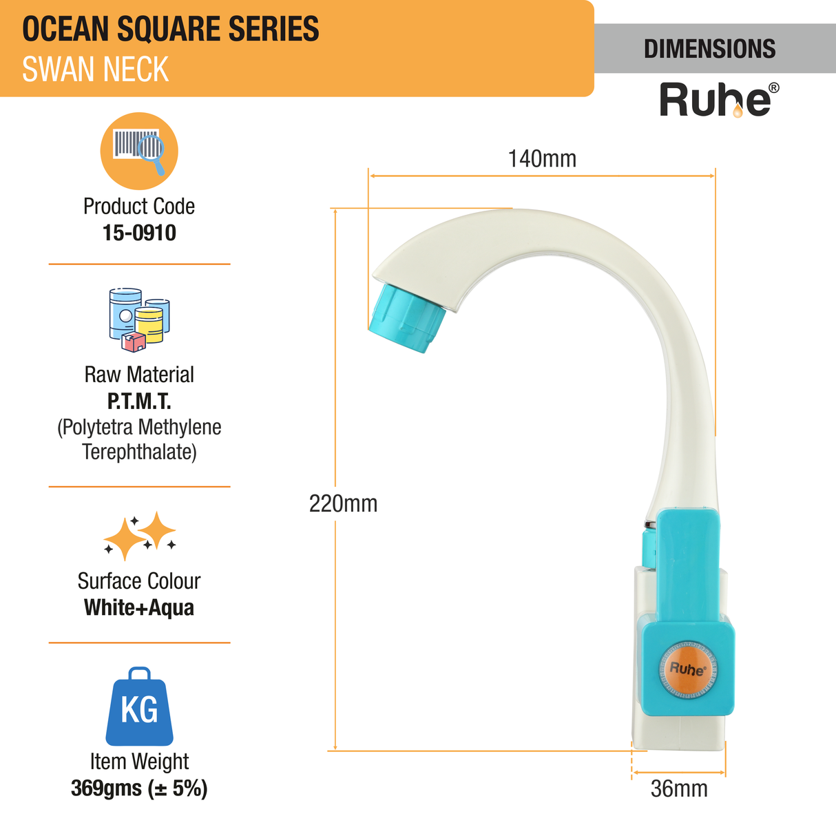 Ocean Square PTMT Swan Neck with Swivel Spout Faucet - by Ruhe®