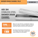 Palo Shower Drain Channel (12 X 2 Inches) stainless steel