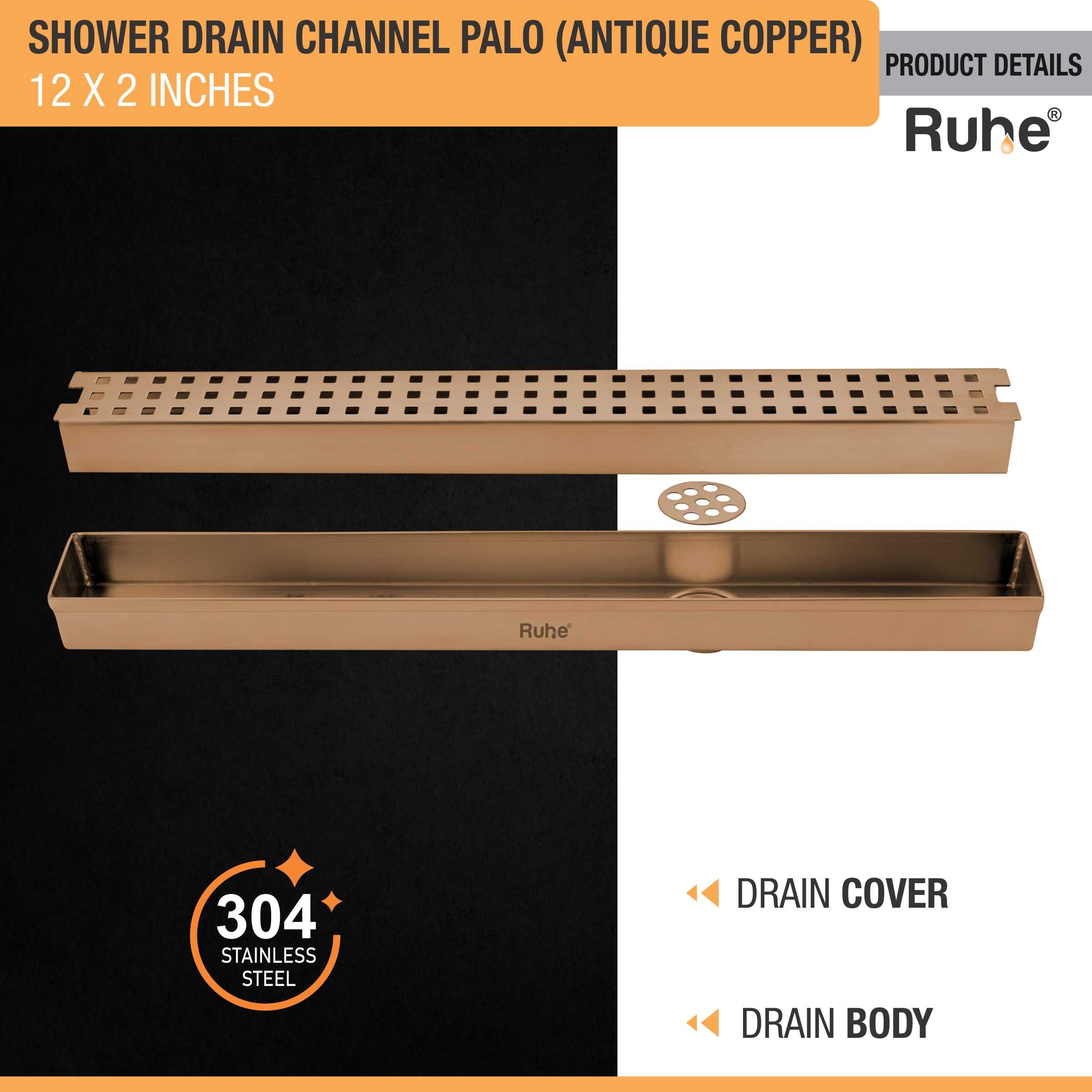 Palo Shower Drain Channel (12 x 2 Inches) ROSE GOLD/ANTIQUE COPPER product details