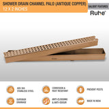 Palo Shower Drain Channel (12 x 2 Inches) ROSE GOLD/ANTIQUE COPPER features