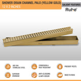 Palo Shower Drain Channel (12 x 2 Inches) YELLOW GOLD features