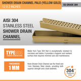 Palo Shower Drain Channel (12 x 2 Inches) YELLOW GOLD stainless steel