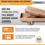 Palo Shower Drain Channel (12 x 3 Inches) ROSE GOLD/ANTIQUE COPPER stainless steel
