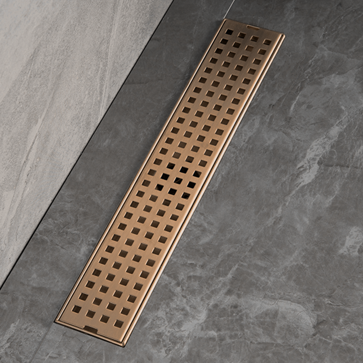 Palo Shower Drain Channel (12 x 3 Inches) ROSE GOLD/ANTIQUE COPPER installed