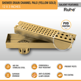 Palo Shower Drain Channel (12 x 3 Inches) YELLOW GOLD features