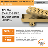 Palo Shower Drain Channel (12 x 3 Inches) YELLOW GOLD stainless steel
