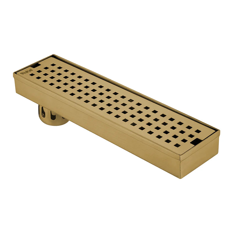 Palo Shower Drain Channel (12 x 3 Inches) with YELLOW GOLD PVD Coating - by Ruhe