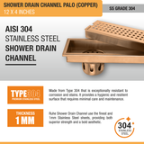 Palo Shower Drain Channel (12 x 4 Inches) ROSE GOLD/ANTIQUE COPPER stainless steel