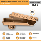 Palo Shower Drain Channel (12 x 5 Inches) ROSE GOLD/ANTIQUE COPPER features