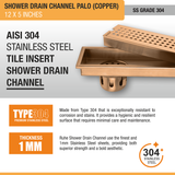 Palo Shower Drain Channel (12 x 5 Inches) ROSE GOLD/ANTIQUE COPPER stainless steel