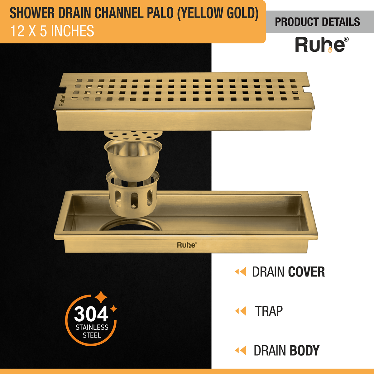 Palo Shower Drain Channel (12 x 5 Inches) YELLOW GOLD product details