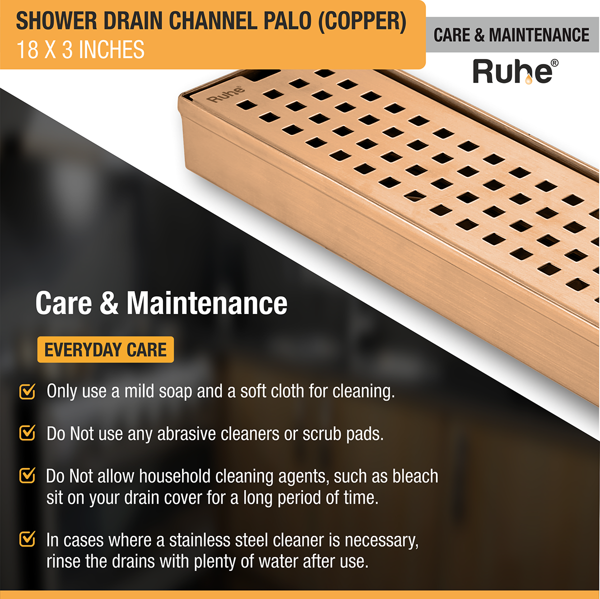 Palo Shower Drain Channel (18 x 3 Inches) ROSE GOLD/ANTIQUE COPPER care and maintenance